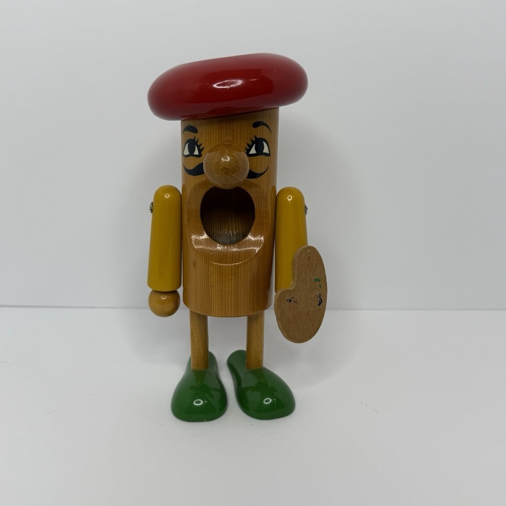 Vintage Kouvalias Painter Collectible Pencil Holder Wooden Greek Used